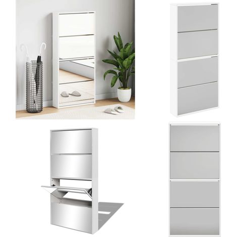 Mueble zapatero 4 compartimentos espejo blanco 63x17x134 cm - Mueble para zapatos - Organizador de zapatos