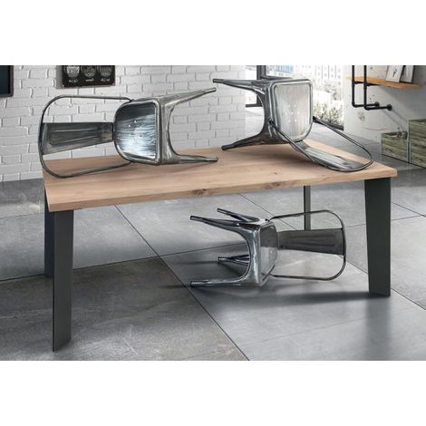 ARNOLD - tavolo da pranzo moderno in acciaio e rovere impiallacciato (1/2)