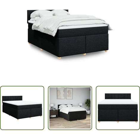 vidaXL Surmatelas -  Sommier à lattes de lit avec matelas Noir 160x200 cm Tissu (1/5)