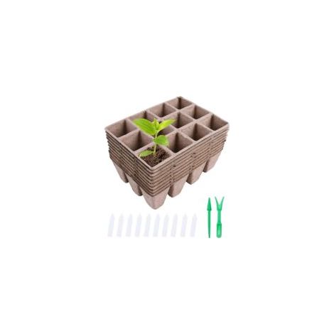 Plateau de semis biodégradable, lot de 10 plateaux, kit de semis, récipient de germination, pots en fibre biodégradable pour la germination des graines et des légumes (1/5)