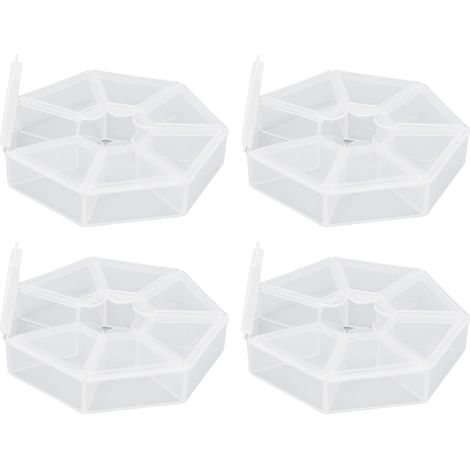 Lot de 4 pots ronds transparents en plastique, idéal pour organiser bijoux, anneaux, comprimés, boîtes de rangement étanches à la poussière, accessoires de bureau. (1/5)