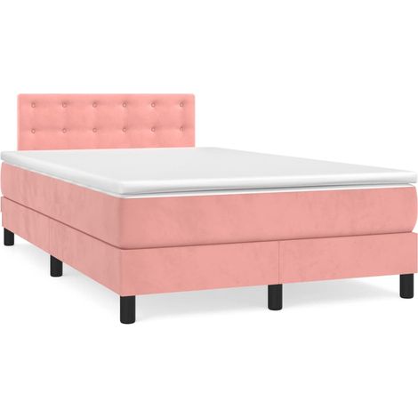 Lit double Lit adulte Sommier à lattes de lit avec matelas Rose 120x200 cm Velours