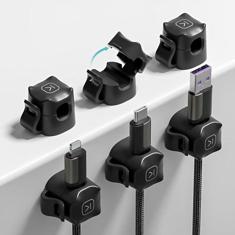 BelleRise - Organiseur de bureau avec clips pour câbles, support de câble, support de chargeur de câble à adhésif haute résistance, noir (1/5)