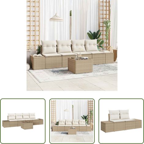 Terrassensofa - Sofa Set mit Kissen 5 pcs Beige und Creme Poly Rattan (1/5)