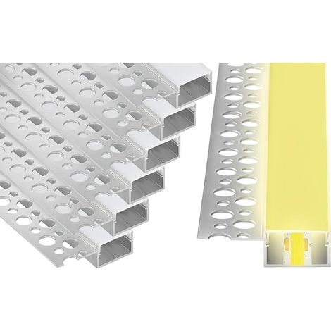 Profilé LED pour cloison sèche - 6 x 1 m - Pour bandes LED de 17 mm - Rail LED encastré avec diffuseur - Profilé encastré en aluminium pour cloison sèche - Plafond, mur, éclairage indirect (1/5)