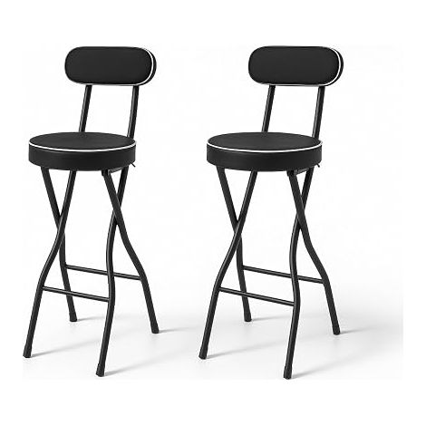 Lot de 2 tabourets de bar pliables avec dossier, 65 cm de haut, chaise haute pliantes pour bar et comptoir, capacité de charge 125 kg (noir 65 cm) (1/5)