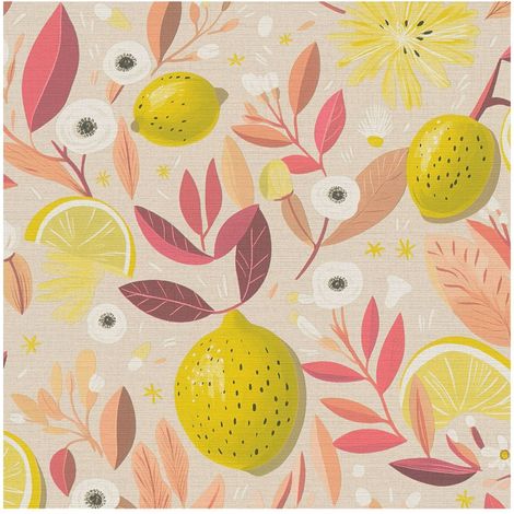 Kitchen bathroom wallpaper wall Profhome 791693 hot embossed non-woven wallpaper slightly textured with floral ornaments matt beige pink yellow cream 5,33 m2 (1/5)