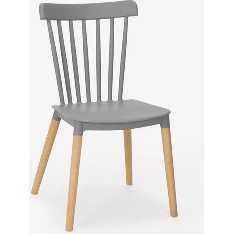 ORION91oficial® - Silla ALCIONE Gris Claro Asiento Polipropileno y Patas Haya (83x48x52,5 cm) Estilo Escandinavo, Comedor, Hostelería, Oficina, Salón, Teletrabajo, Cocina - spaziOrion91 - Unidad (1/5)