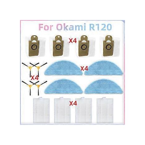 Accessoires pour aspirateur Okami R120 : sac à poussière, brosse latérale, filtre HEPA, chiffon de nettoyage (1/5)