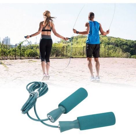 BelleRise - Corde à sauter réglable – roulements doubles acier – fitness cardio – bleu (1/5)
