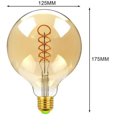royaluxe-Lot de1 ampoules LED E27 forme vintage à filament G125 intensité variable - 4W (équivalent 40 W) - Blanc chaud 300lm - 2300K [Classe énergétique G] (1/3)