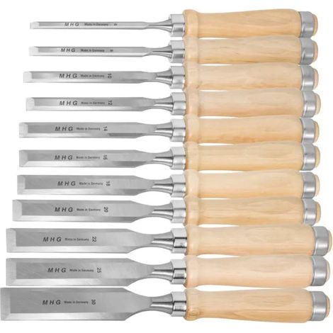 [NEUWERTIG] B-Ware Mhg Stechbeitel Satz Meißel Set Holzheft 11 Tlg. Schreiner Werkzeug Stechbeitel