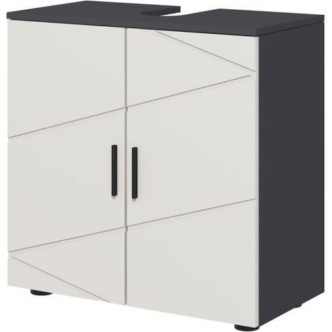 Waschbeckenunterschrank Unterschrank mit Verstellbarer Ablage, Waschtischunterschrank mit Griff, Badunterschrank mit Kippschutz, Grau, 60 x 30 x 60 cm 
On-Site