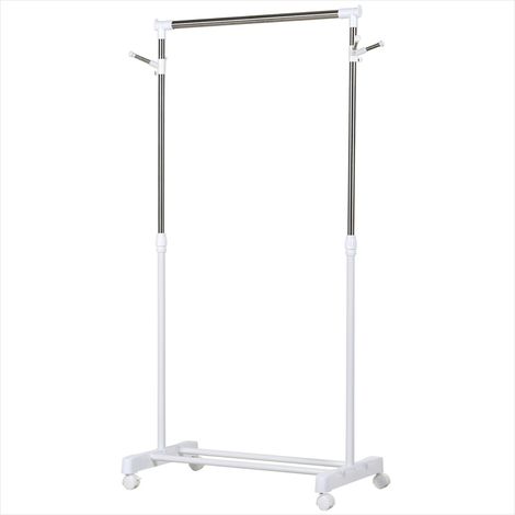 Porte-manteau sur roulettes en acier inoxydable blanc (1/5)
