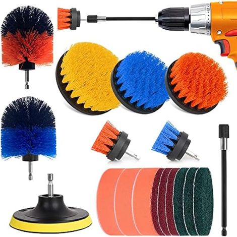ZOLGINAH Brosse Nettoyage Rotative Perceuse Nettoyage Voiture Brosse Visseuse 18PCS Pour voiture, Jantes, Baignoire, Carrelage, Cuisine, Canapé, Coins et Barbecue (1/5)