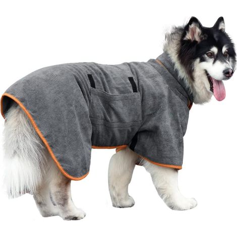 Peignoir/serviette de bain pour chien, en microfibre à séchage rapide et ultra-absorbant, idéal pour sécher rapidement les animaux de compagnie (XL) (1/5)