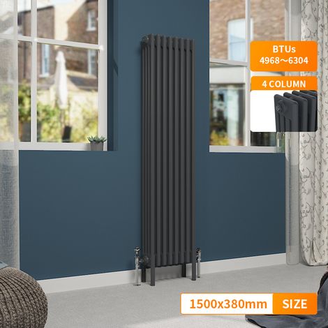 NRG Traditional 4 Column Radiator Cast Iron Style Central Heating Rads Vertical Anthracite 1500x380mm (1/5)