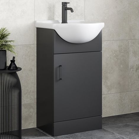 Alpine Black Bathroom Furniture Vanity Unit with Basin 450mm (1/5)