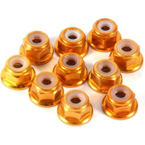 Lot de 10 écrous hexagonaux autobloquants en aluminium avec insert en nylon M3, finition dorée
