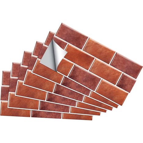 6 Stück wasserdichte Wandaufkleber, Retro-Dekorplatten für Küche und Bad, Designaufkleber für Wanddekoration und Ölschutz, Rot