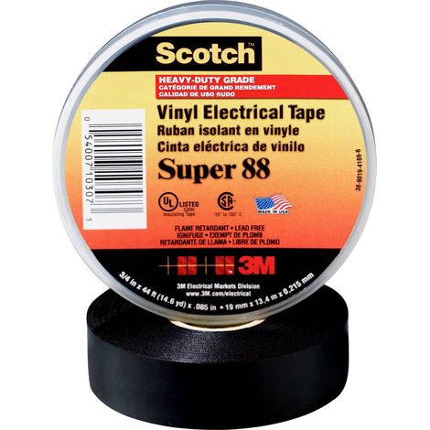 3M – Ruban isolant électrique 20 m x 19 mm SUPER8819X20B – Résistant à l'humidité et aux UV – Température max +105 °C – Scotch® Super 88 - MM 1 PC