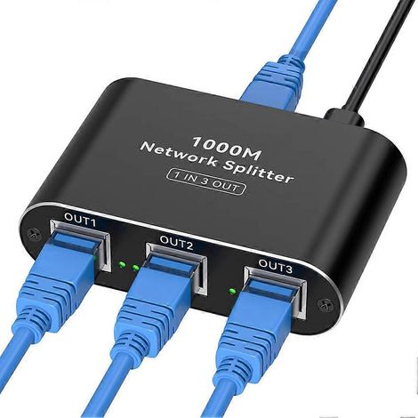 RJ45 1 auf 3 LAN-Ethernet-Splitter, 1000 Mbit/s Gigabit-Ethernet-Switch mit USB-C-Stromkabel für Cat5/5e/6/7/8 (1/5)