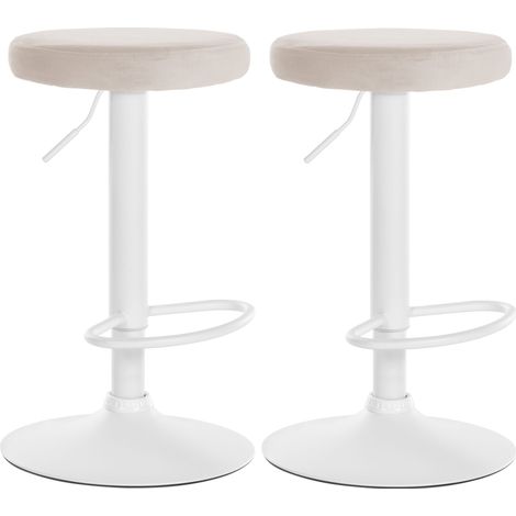 Lot de 2 tabourets de bar Ponte velours Crème Métal blanc mat (1/5)