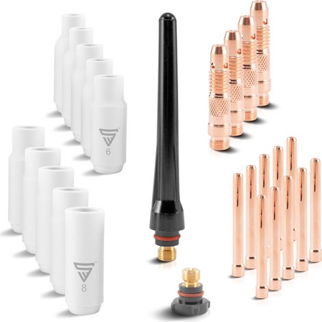 STAHLWERK WP-26 Set di parti di ricambio Premium TIG Accessori di saldatura in 26 pezzi con ugelli