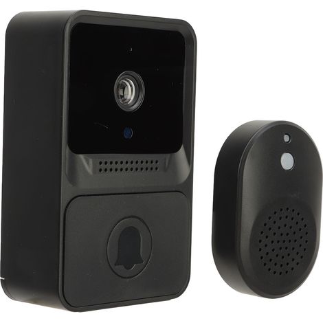 Sonnette vidéo sans fil, interphone bidirectionnel, réveil actif, surveillance par téléphone portable, WiFi, noir. (1/5)
