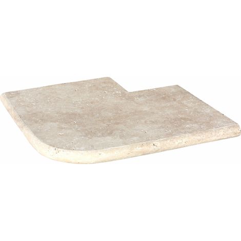 Margelle travertin 1er choix crème – Épaisseur 3 cm – Angle sortant 33x3 cm – Bord rond vieilli – Pour tours de piscine