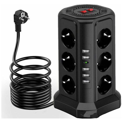 XVX – Multiprise tour parafoudre 12 prises CA et 5 ports USB – Protection 1500J – Câble 2m – Interrupteurs indépendants (1/4)