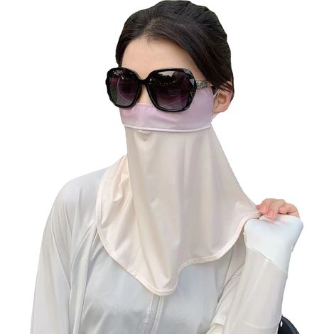 Voile visage et cou anti-UV violet, protection solaire respirante, tour de cou rafraîchissant, couvre-nuque léger pour l'été, masque couche-soleil en maille fine, ensemble de 1 pièce. (1/5)