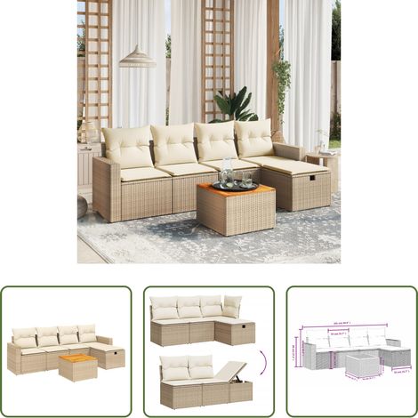vidaXL Rattanmöbel -  6-tlg. Garten-Sofagarnitur mit Kissen Beige Poly Rattan (1/5)