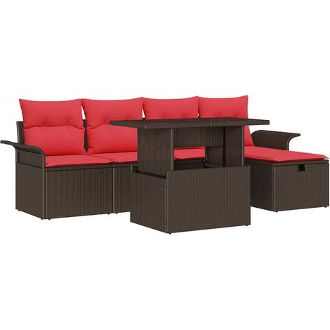 Garden Sofa Set with Cushion 6 pcs Brown Poly rattan vidaXL