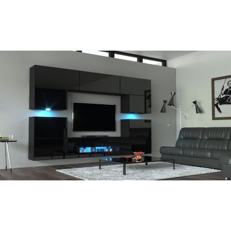 Ensemble meuble TV WEGA N37 257 cm en plusieurs couleurs - Couleur: Noir (1/2)