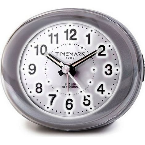 Orologio-Sveglia Analogico Timemark Grigio Luce LED Silenzioso Snooze Modalità notte 9 x 9 x 5,5 cm (9 x 9 x 5,5 cm)