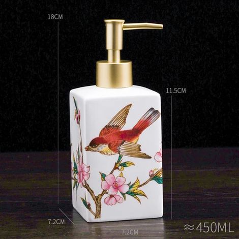 (G450ml-280 450ML) Flacon de lotion pour le bain en céramique rétro de haute qualité, type pression, style lotus, distributeur de shampoing pour salle de bain, flacon de shampoing pour hôtel, accessoi (1/5)