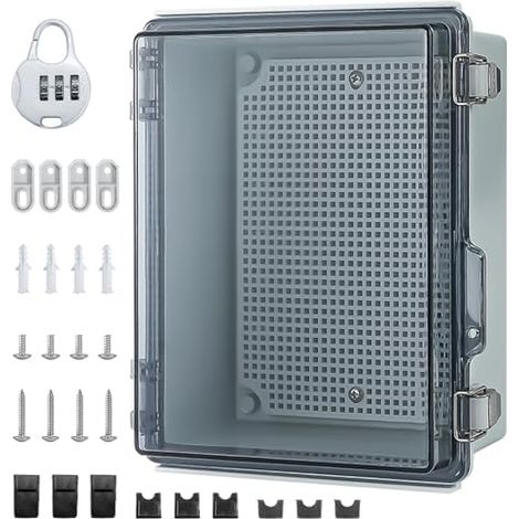 Coffret Electrique Etanche Exterieur,Boitier Etanche IP65, ABS BoîTe de Jonction,Boite Etanche Electrique Exterieur avec Accessoires De Montage Mural Et Serrure (230 165 120mm) (1/5)