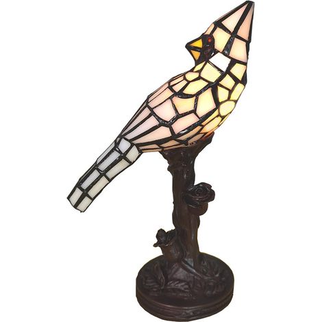 Lampe de Table Oiseau Style Vitrail Lampe de Bureau Plastique Beige 15 x 12 x 33 cm - PANGIVO (1/3)