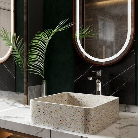 Lavabo da appoggio quadrato con finitura terrazzo beige  KTERI-400BE kamalu