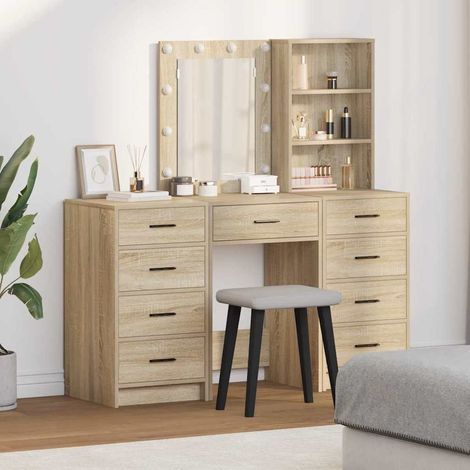 Schminktisch mit Spiegelbeleuchtung 3 pcs Braun Holzwerkstoff