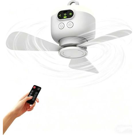 Mini ventilatore da soffitto – 8000 mAh – Luce LED integrata – Telecomando – Ideale per tenda, campeggio, camera da letto, dormitorio (1/5)
