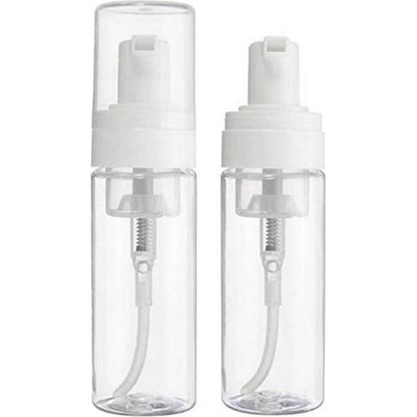 Set di 2 dispenser vuoti in plastica con erogatore in schiuma - Flaconi da viaggio per sapone liquido detergente viso (trasparenti, 100 ml) (1/2)