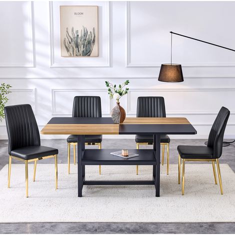 Mesa de comedor 160x90x76 cm de MDF y metal negro con almacenaje integrado - MEUBLIV (1/5)