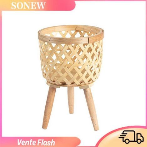 Panier Support Plante - Rotin Bois - Pour Intérieur Terrasse Bureau - 32,5 x 21 cm - 1 Pièce (1/2)