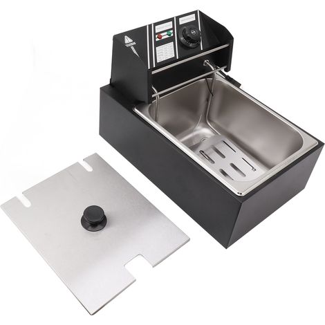 Friteuse électrique en acier inoxydable, monocylindre, à tamis unique, 6 L, pour poulet frit et frites, noire, prise UE, 220 V, 2500 W (1/5)