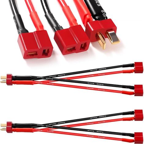 2 Pièces T Plug Câble de Connecteur de Batterie Parallèle, Deans T Câble Adaptateur de Câble Parallèle 1 Mâle à 2 Femelle 16AWG, Connecteur Parallèle Fiche Deans T, pour RC Lipo (1/5)