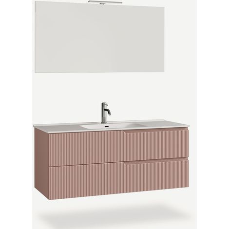 Mobile bagno sospeso con specchio e lavabo 120cm Venere - Rosa