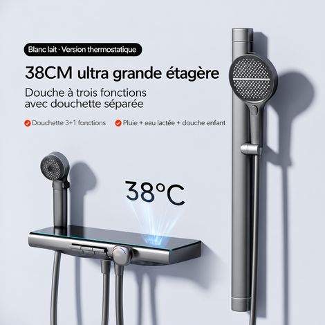 Colonne de douche murale gris pistolet avec affichage digital, 3 fonctions et douchette enfant réf 3776 5 kg – Livraison gratuite