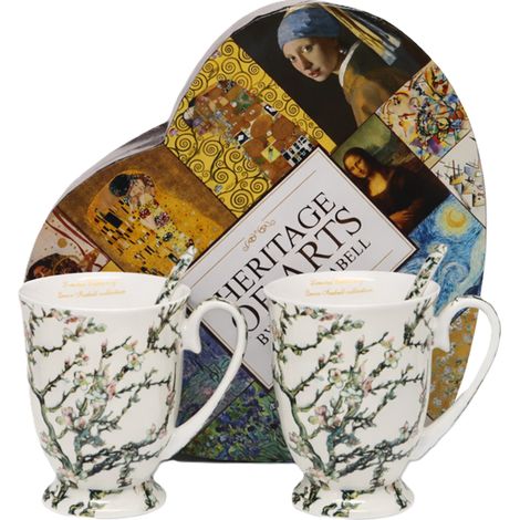Tazas de porcelana de 300 ml, 2 unidades, con el cuadro "Almendro en flor" de Van Gogh, como regalo. (1/5)